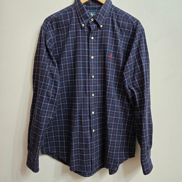 Ralph Lauren Mens Y2K Plaid Classic Button-Down Shirt Size Large Preppy Academia - Picture 1 of 12